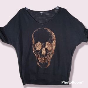 Torrid Light Knit Black Top Copper Skull Design 1 1X 14 16